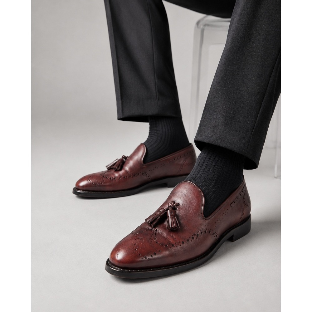 Allen Edmonds Astor Mens 11 D Burgundy Leather Tassel Loafers Brogue Wingtip USA